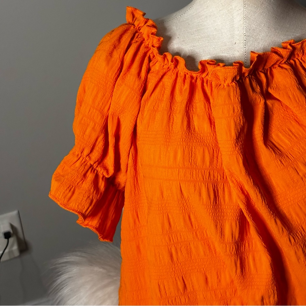 SHEIN Bright Orange Puff-Sleeve Peasant Top - Picture 3 of 6